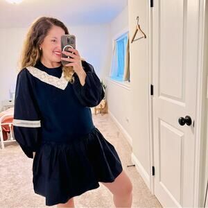 NWT TANYA TAYLOR Blue White Cotton Mini Dress Lace Medium